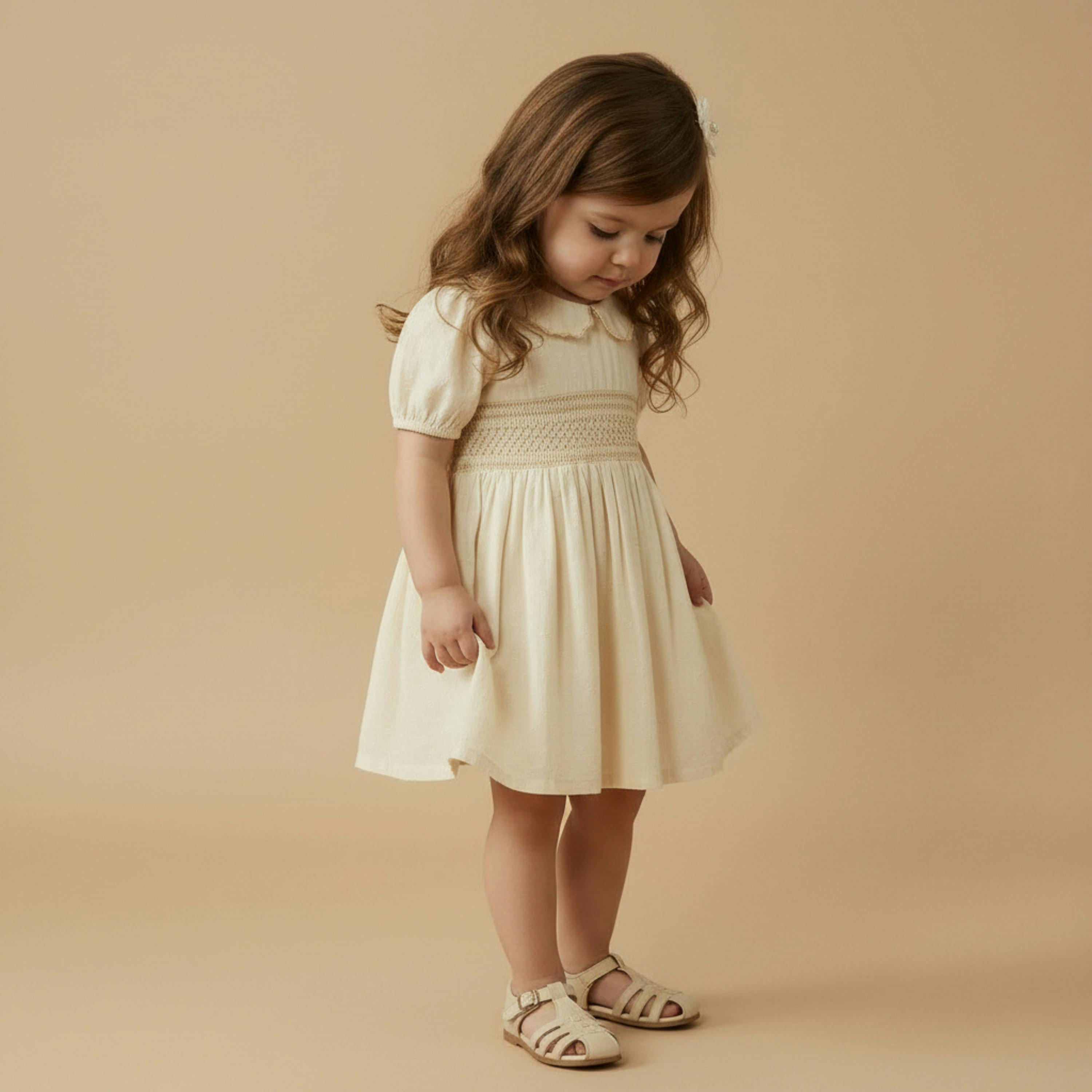 Organic Smocked Collar Dress - Butter Yellow