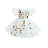 White Embroidered Puff Sleeve Dress