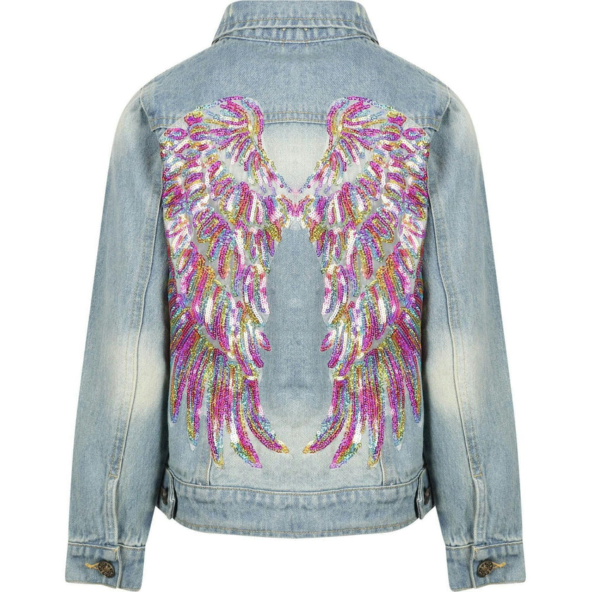 Women's Neon Angel Wings Denim Jacket Rainbow