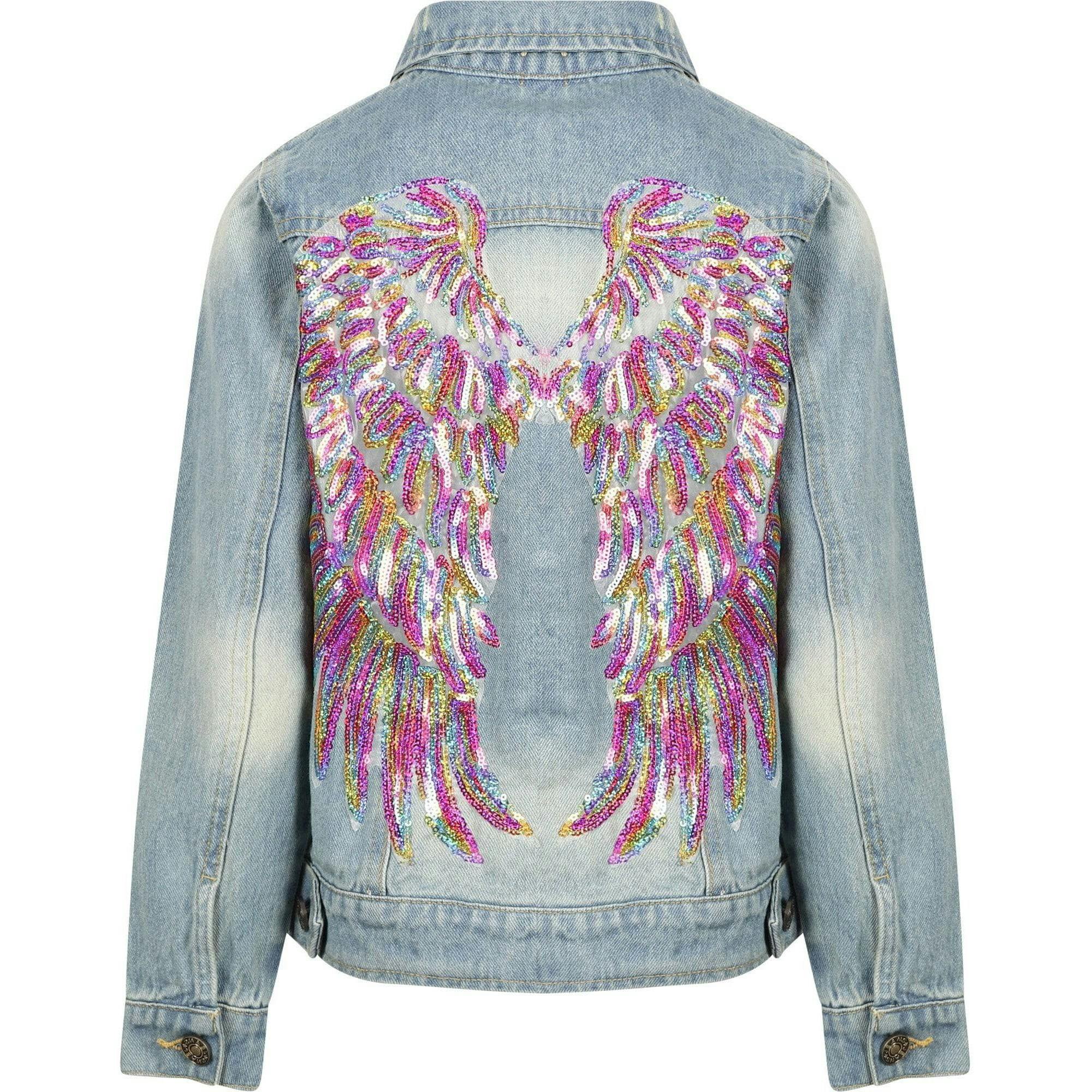 Women's Neon Angel Wings Denim Jacket Rainbow