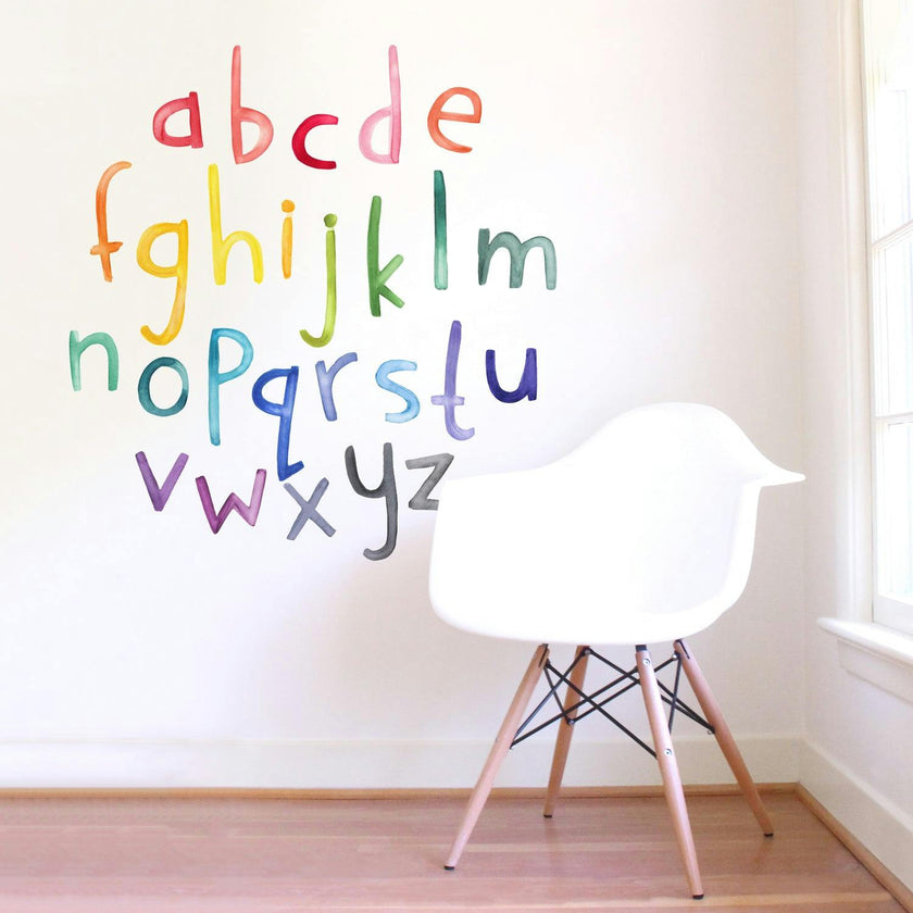 Watercolor Alphabet Lowercase • Rainbow • Peel-and-Stick Wall Decals