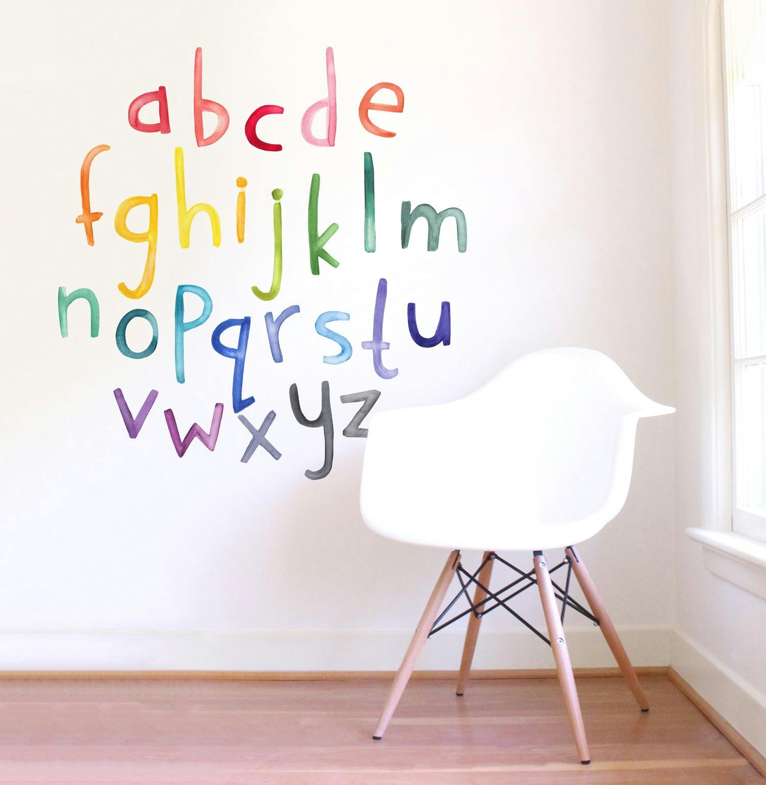 Watercolor Alphabet Lowercase • Rainbow • Peel-and-Stick Wall Decals