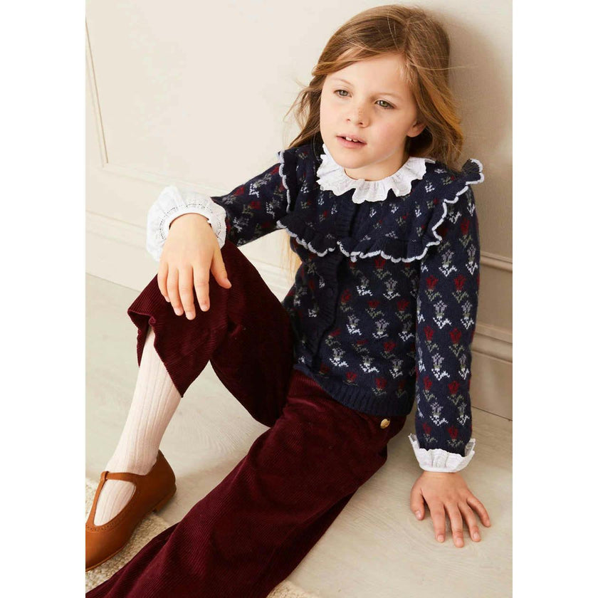 Floral Ruffle Bib Cardigan in Blue (2-10yrs)