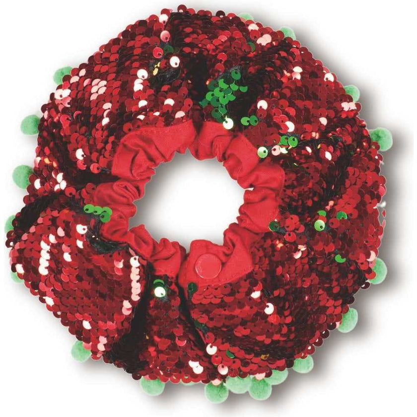 Red & Green Sequin Collar W/ Green Pom Pom, Red
