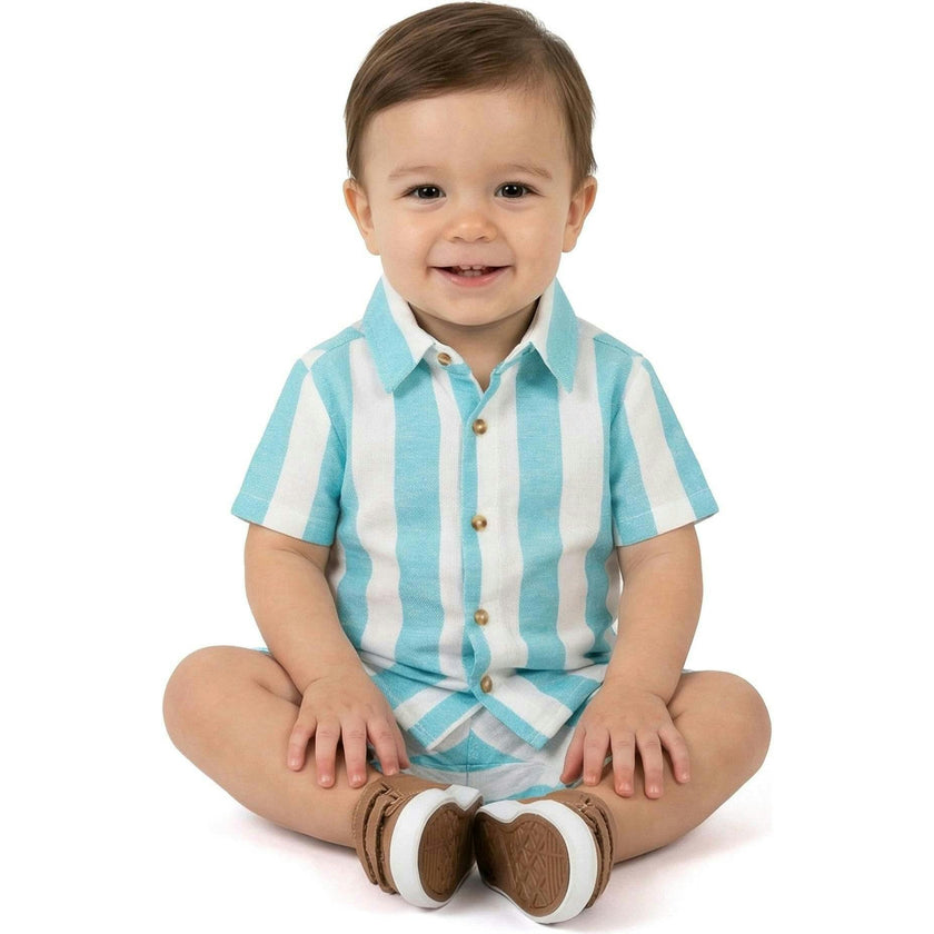 Infant Boys Airy Oxford Set | Green Stripe
