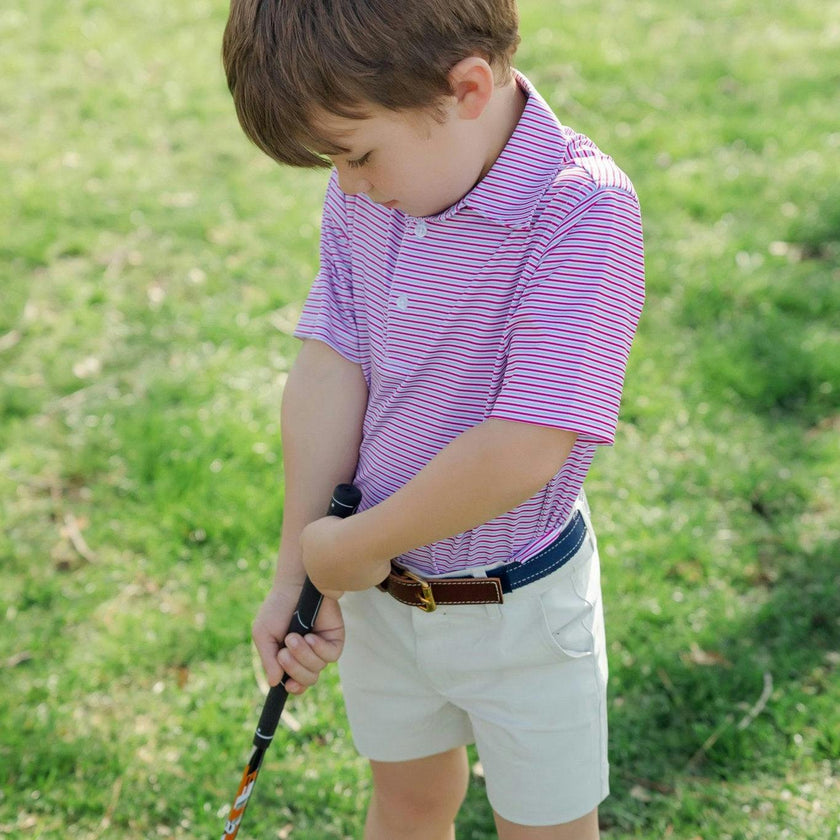 Will Boys' Performance Polo by LH Sport - Club Stripe Berry Blue