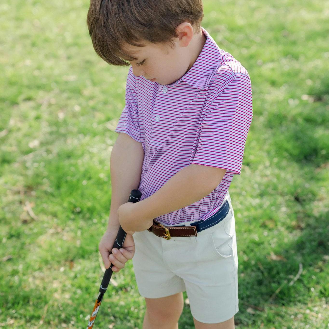 Will Boys' Performance Polo by LH Sport - Club Stripe Berry Blue