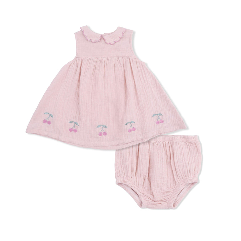 Solid Muslin Lotus - Petal Collar Dress Set