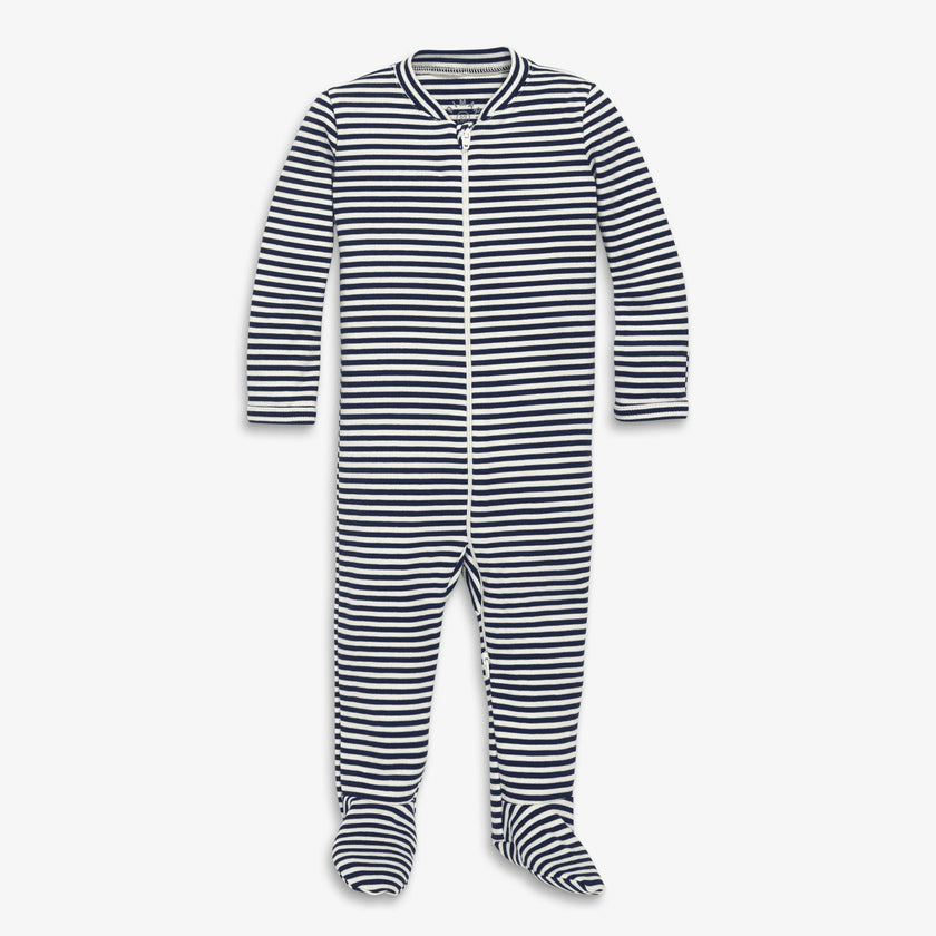 Baby organic zip footie in stripe