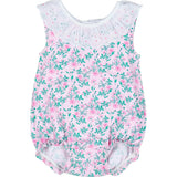 Floral Print Romper with Eyelet Collar