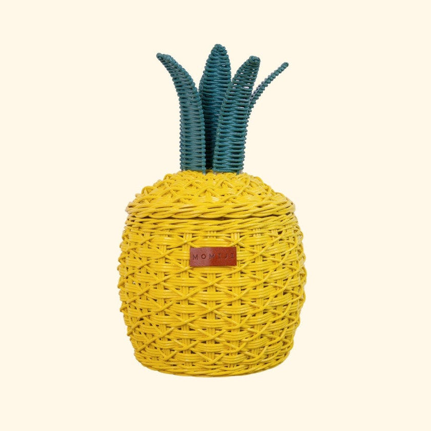 Handcrafted - Pineapple Storage Basket Yellow (Small) - Rattan Wicker