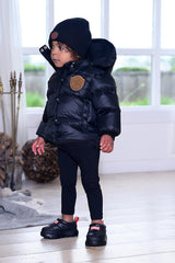 Baby Jacket with furry patch - Black/Tan