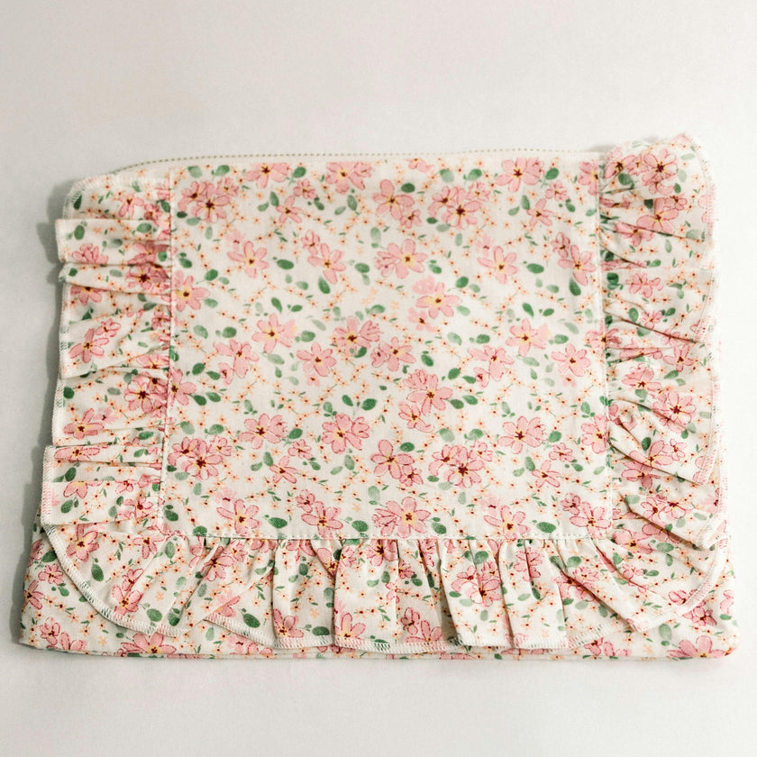 Peach Blossom Timeless Floral Ruffle Zipper Pouch