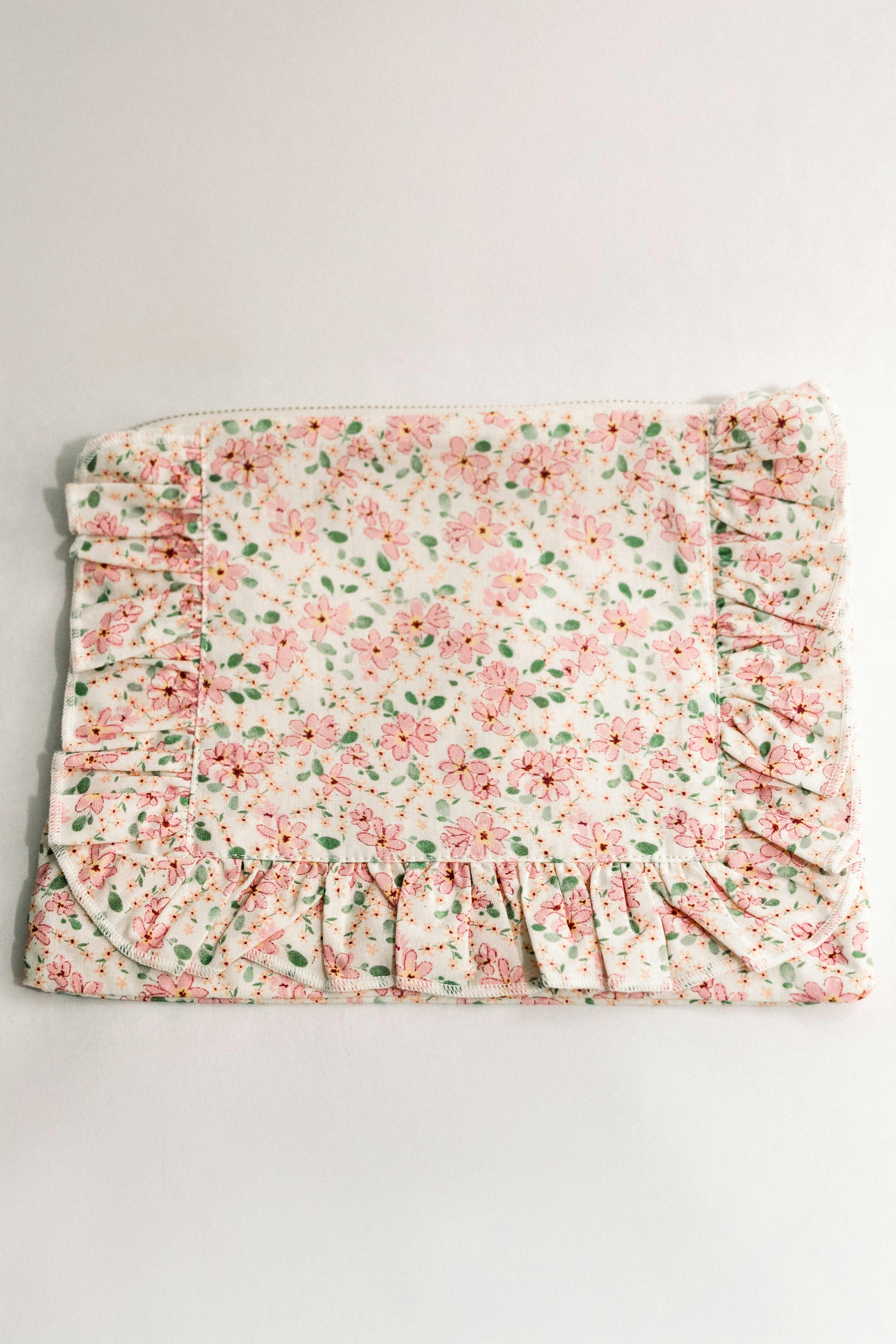 Peach Blossom Timeless Floral Ruffle Zipper Pouch