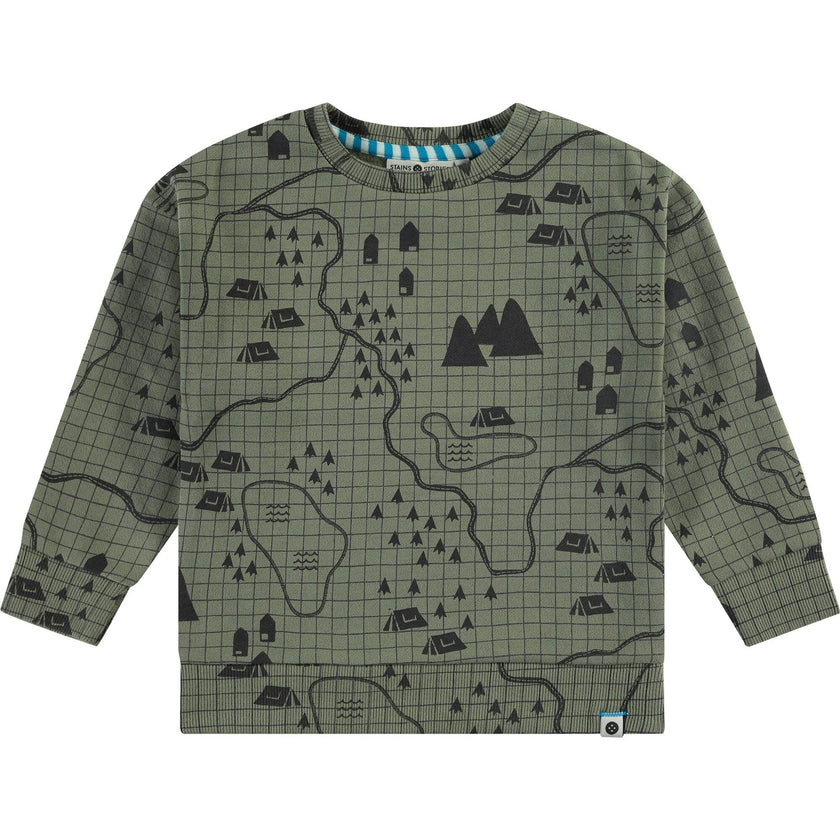 Campsite Map Print Crew Neck Pullover Sweatshirt