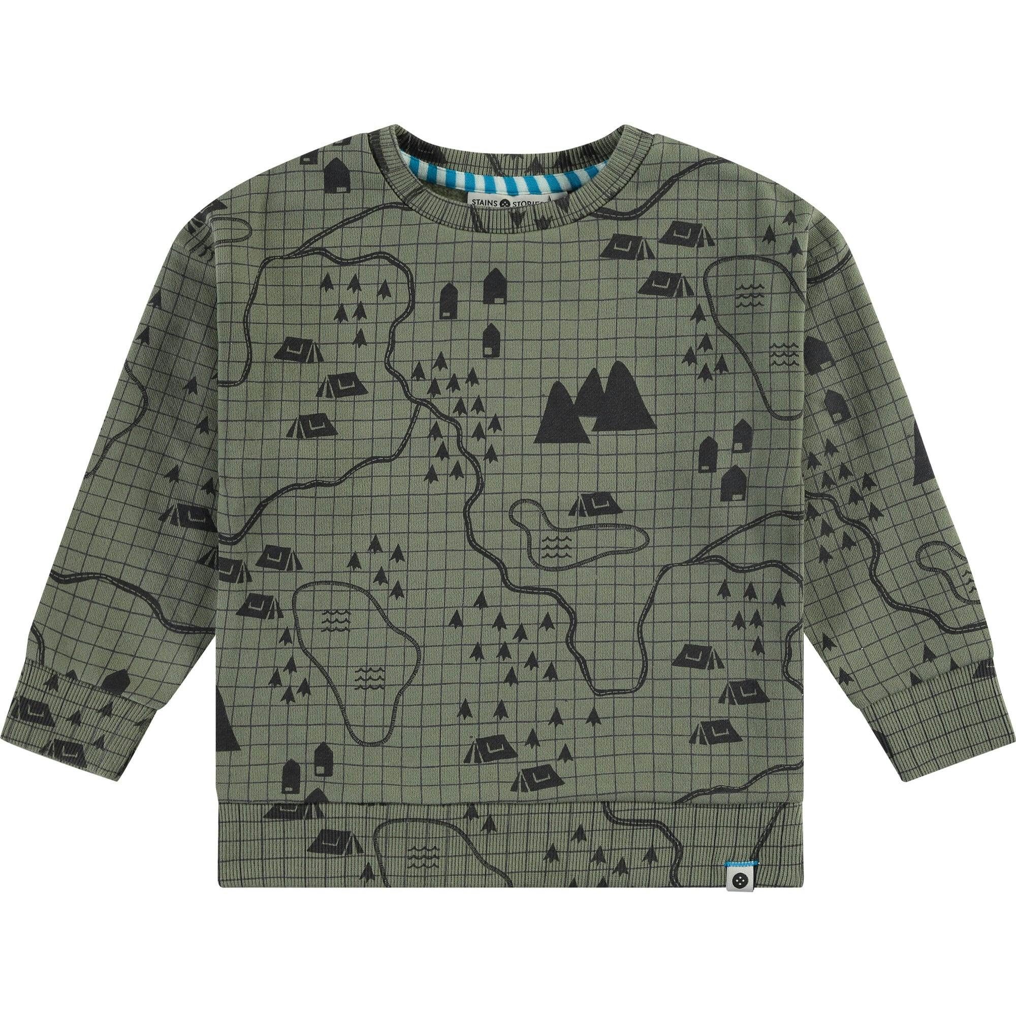 Campsite Map Print Crew Neck Pullover Sweatshirt