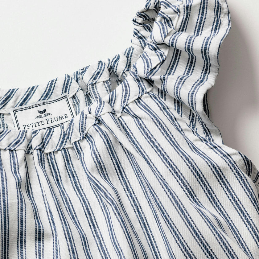 Girl's Twill Isabelle Nightgown in Navy French Ticking