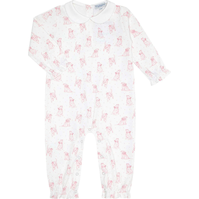 Pink Puppy Love Print Romper long sleeve