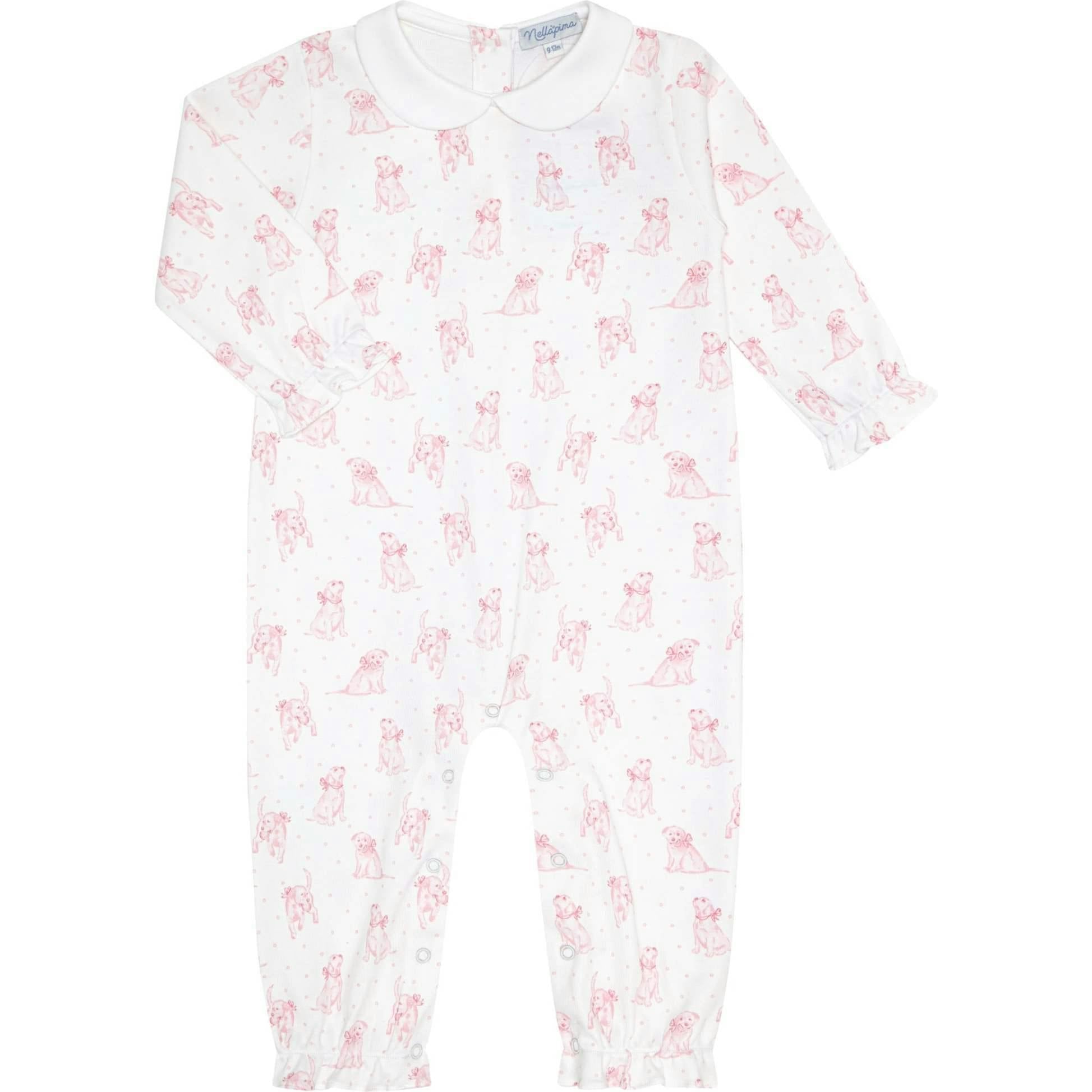 Pink Puppy Love Print Romper long sleeve