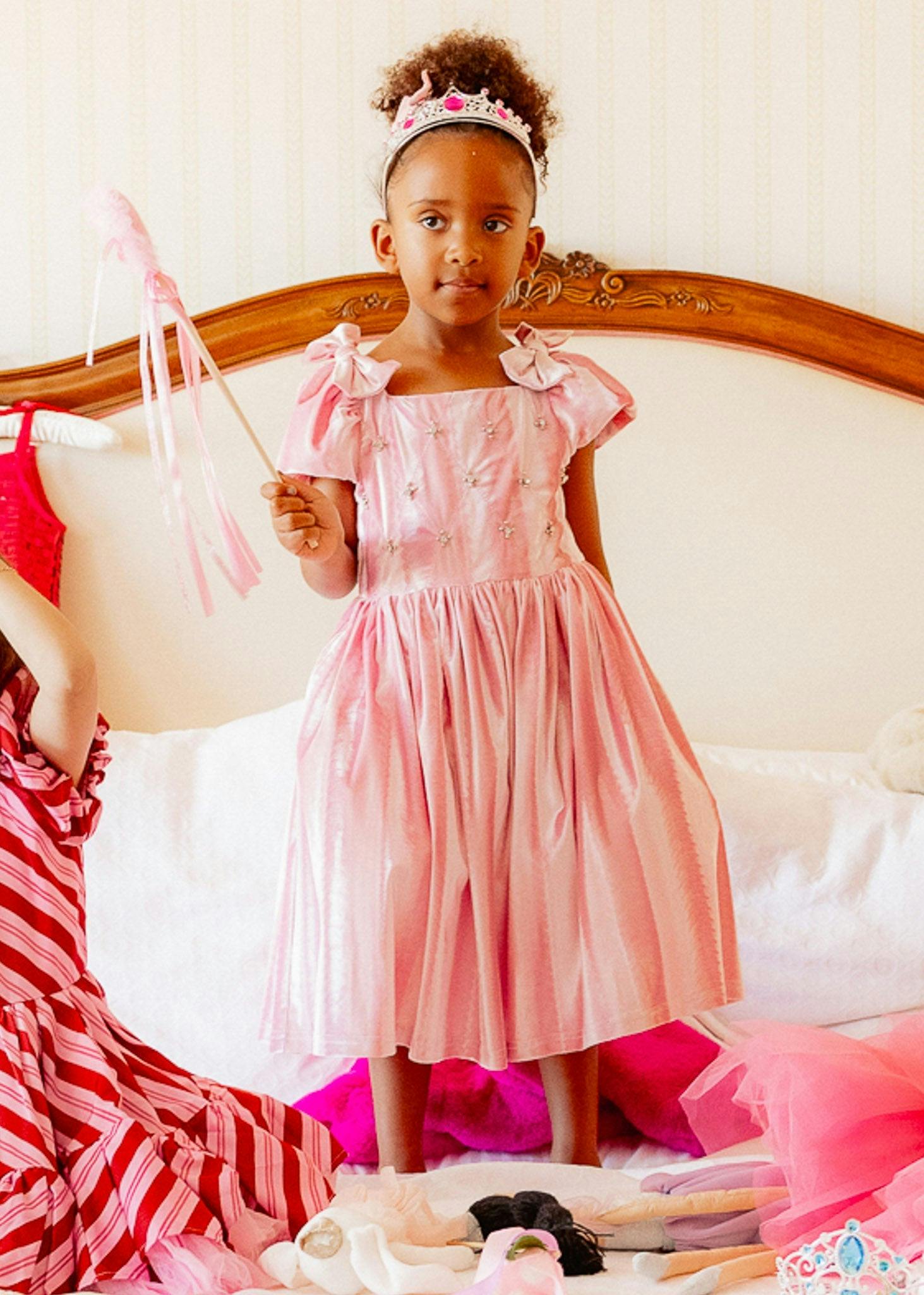 Mini Tiara Dress in Pink Velvet