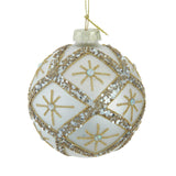 Kurt Adler 80MM Glass Silver Balls With Gold & Silver Criss-Cross Glitter Design Set, 6-Pieces