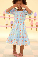 Mini Roselyn Dress in Blue Linear Floral Print