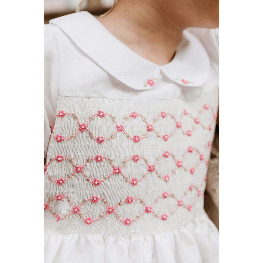 Bagatelle White/Pink Silk Handmade Smocked Dress