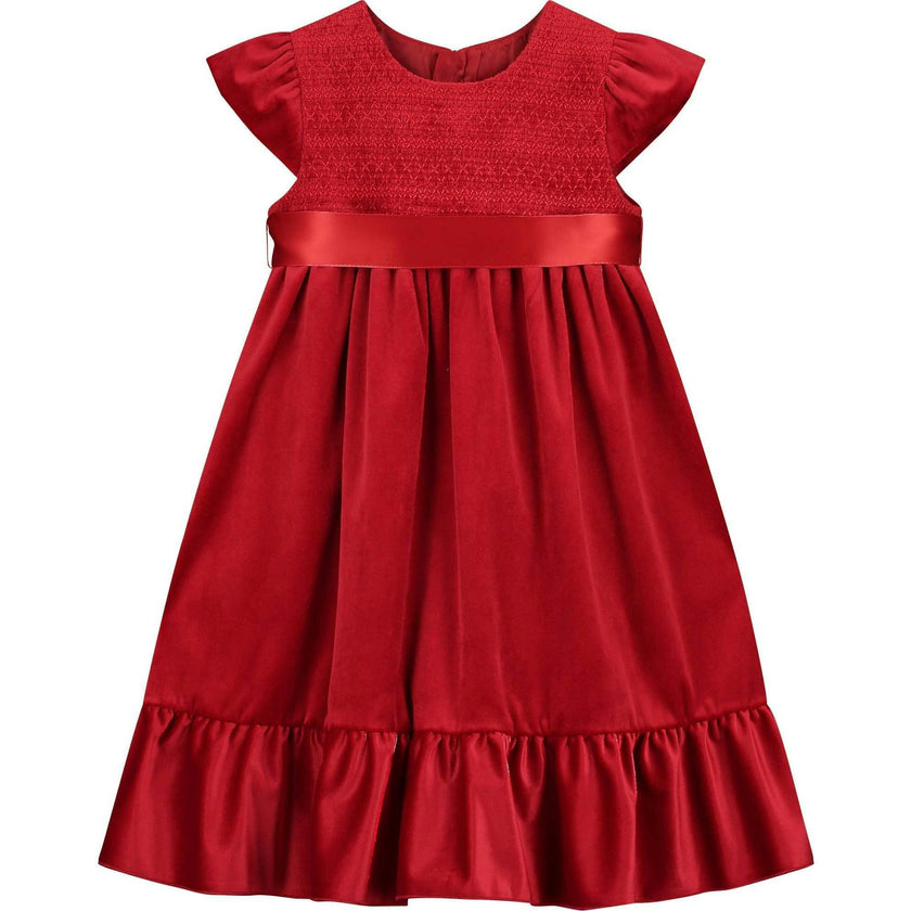 Poppy Smocked Velvet Girls Party Dress