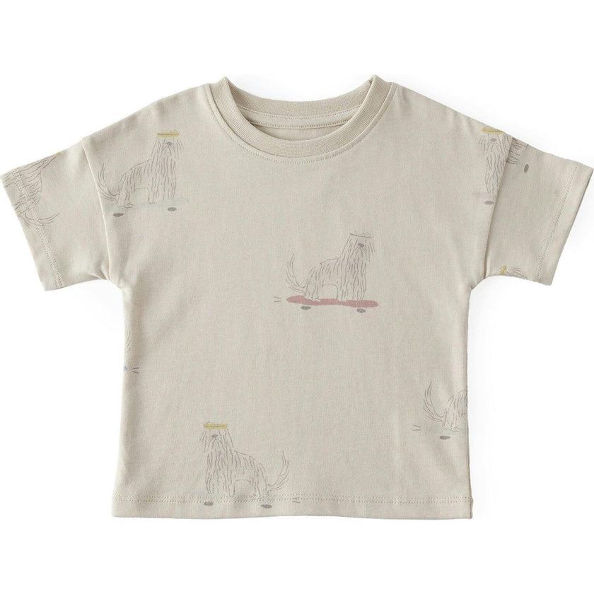 Short Sleeve Round Neck Drop Shoulder T-Shirt, Tan
