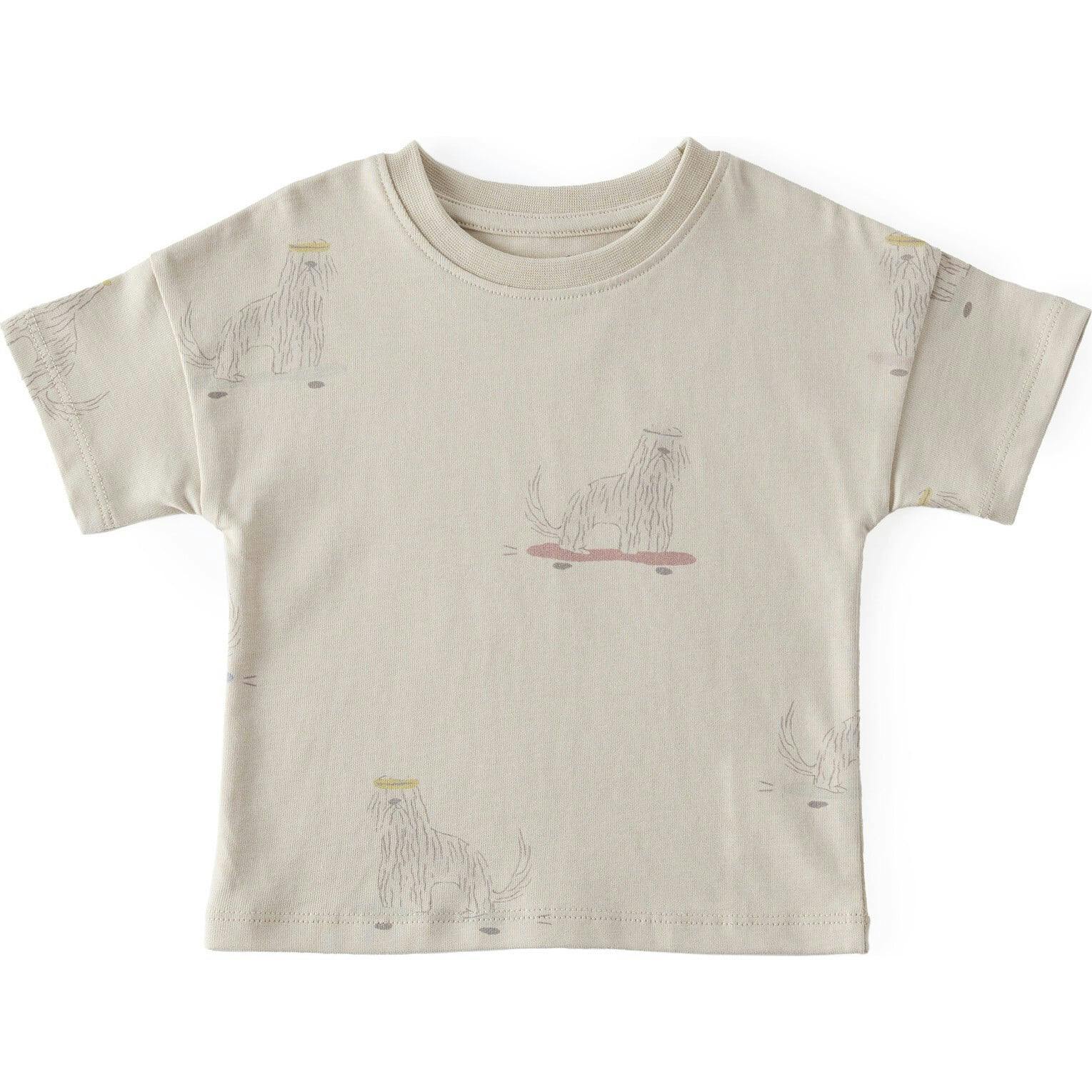 Short Sleeve Round Neck Drop Shoulder T-Shirt, Tan
