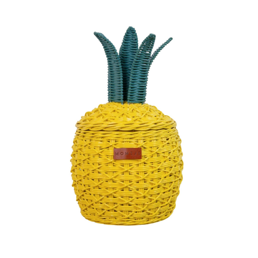 Handcrafted - Pineapple Storage Basket Yellow (Small) - Rattan Wicker
