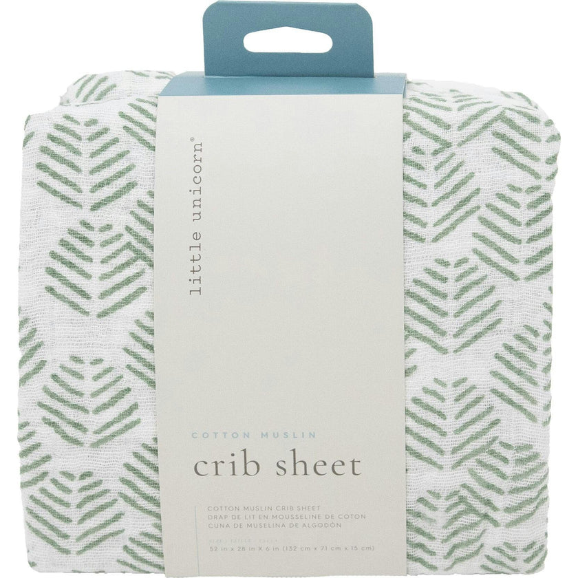 Cotton Muslin Crib Sheet - Leaf Motif