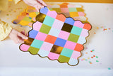 Packed Party Multicolor Checkered Square Paper Placemats 10ct | Gold Foil Festive Rainbow Design | 15 Inch Placemats for Birthday Party Tables