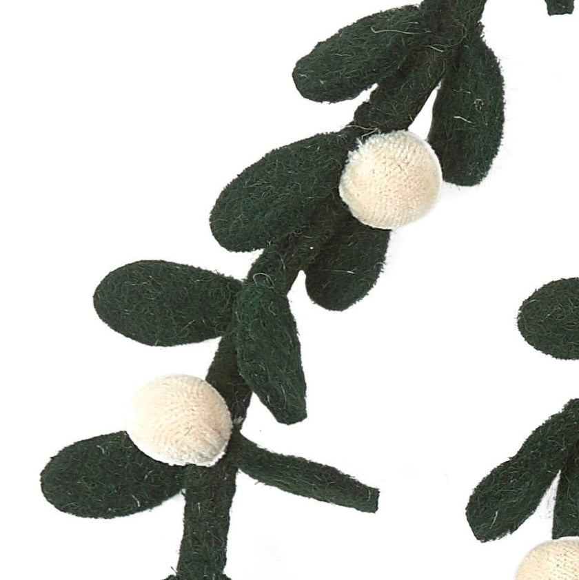 Handmade Christmas Garland and Bunting - Cream Velvet Balls and Felt Mistletoe - 6'