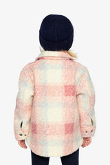 Zipped Plaid Overshirt With Chest Pockets Beige And Pink Plaid