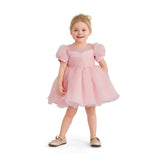 Pink Brixton Puff-Sleeve Party Dress