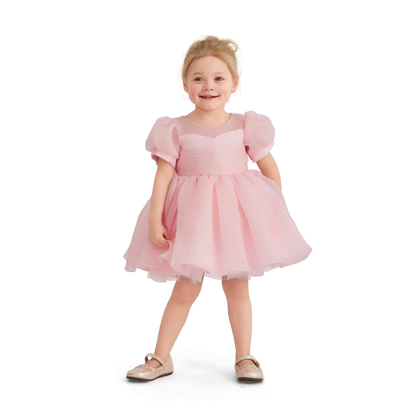 Pink Brixton Puff-Sleeve Party Dress