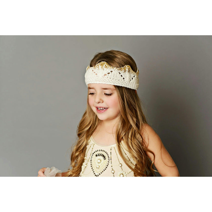 Aiden Hand-Knit Crown, Pink with Gold
