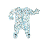 Print Zipped Long Sleeve Footed Onesie
