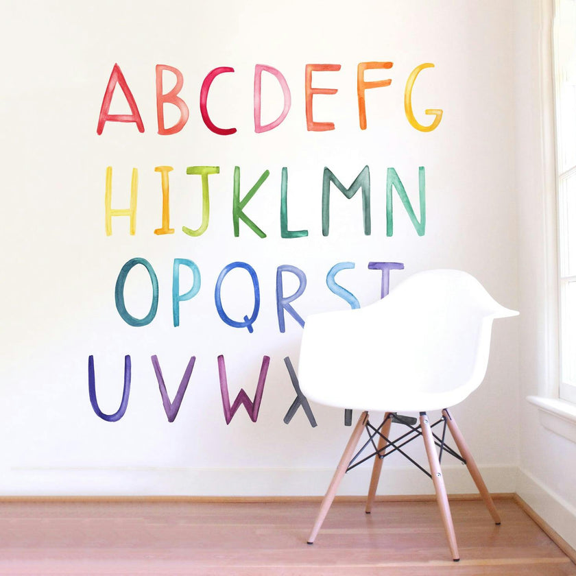Watercolor Alphabet Uppercase • Rainbow • Peel-and-Stick Wall Decals