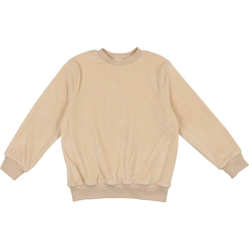 Velour Crew Neck Ribbed Cuff Long Sleeve Shirt