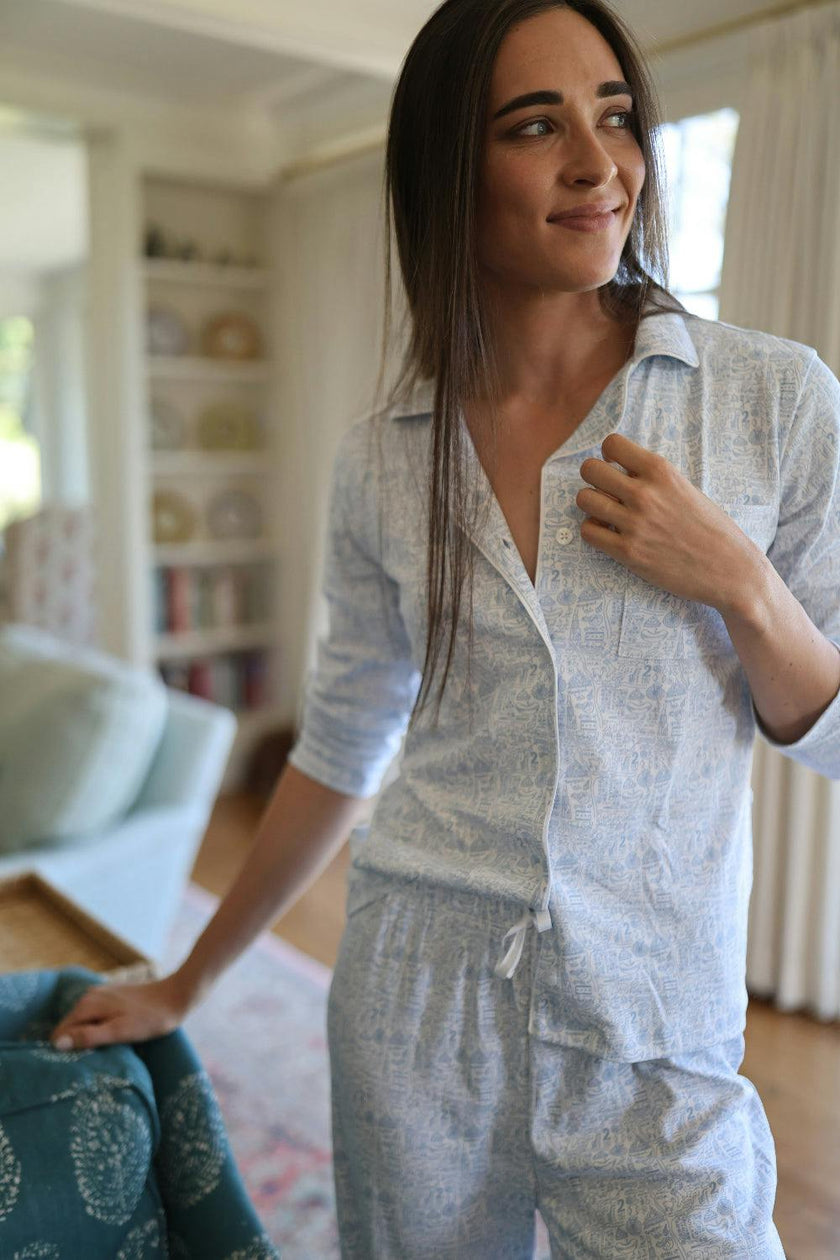 Chicago Women's Button Front Long Pajama Set