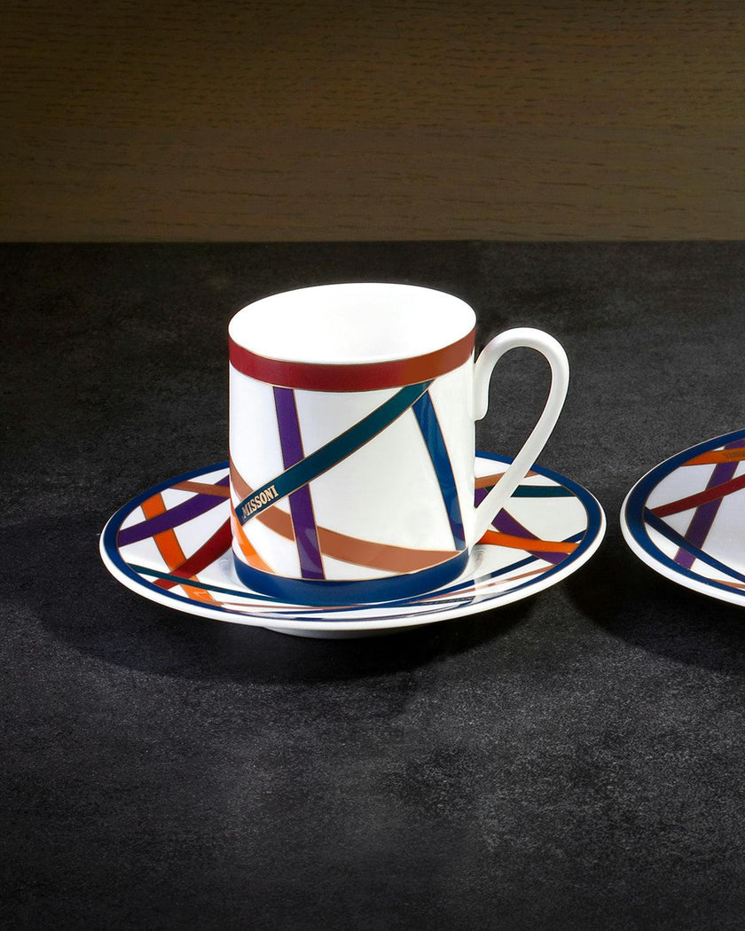 Coffee Cup & Saucer NASTRI Set of 6 in Luxury Box Multicolor diam. 2.3", H 2.5", Cap. 4 oz, Saucer diam. 4.75"