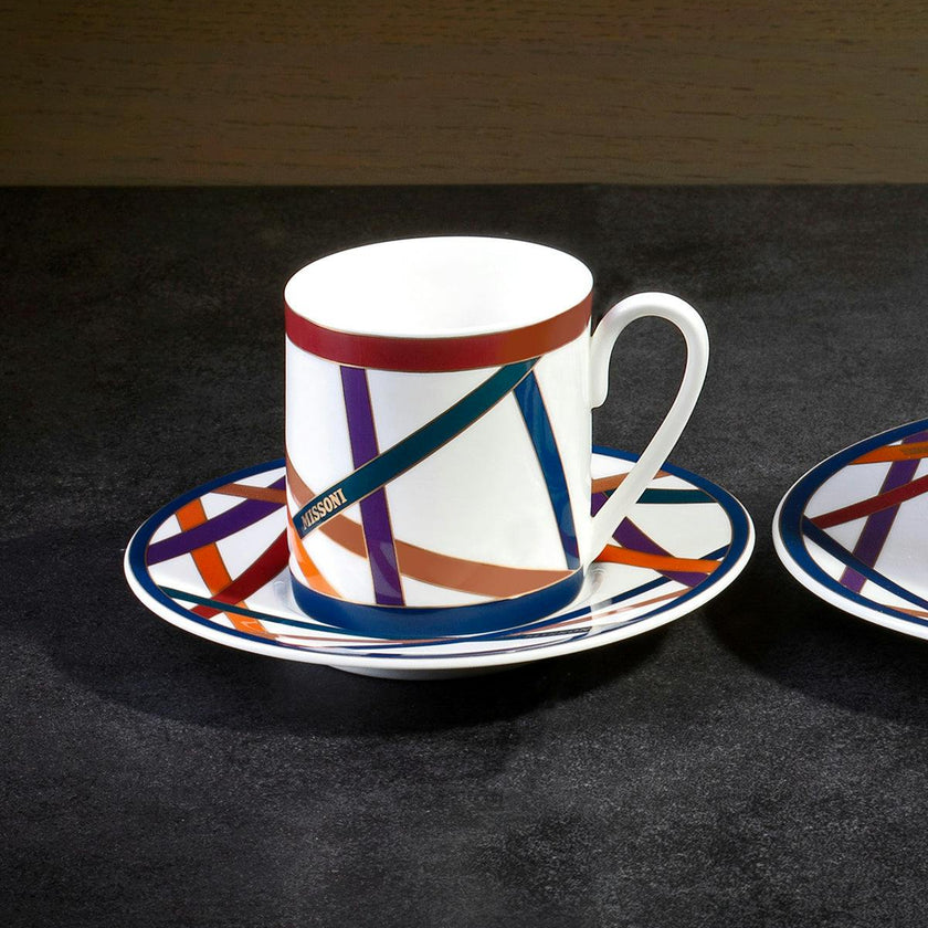 Coffee Cup & Saucer NASTRI Set of 2 in Luxury Box Multicolor diam. 2.3", H 2.5", Cap. 4 oz, Saucer diam. 4.75"