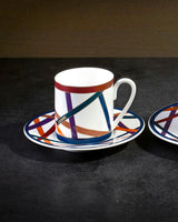Coffee Cup & Saucer NASTRI Set of 2 in Luxury Box Multicolor diam. 2.3", H 2.5", Cap. 4 oz, Saucer diam. 4.75"