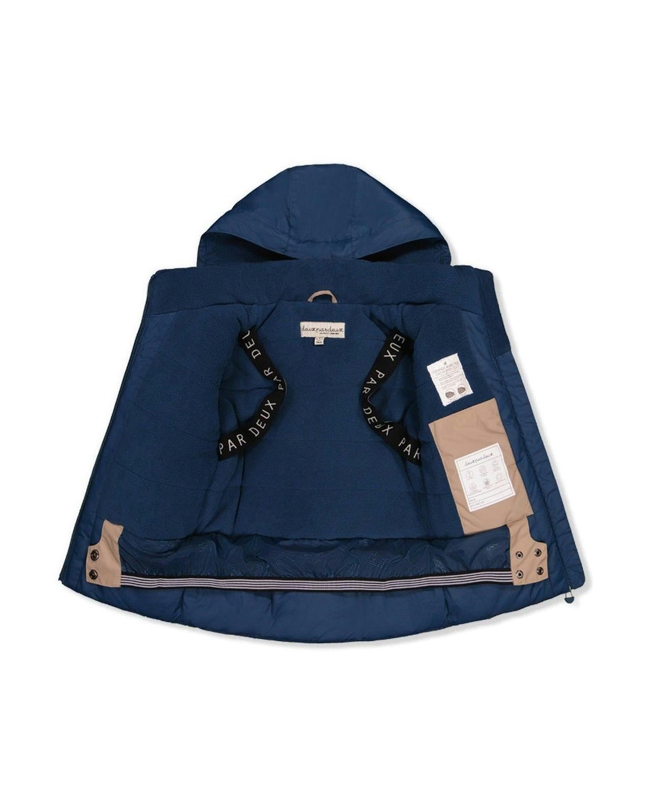 Two Piece Play Snowsuit Navy And Rust Colorblock With Blue Bear Print Pants
