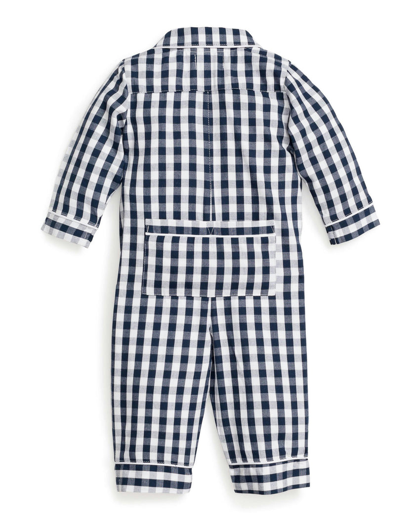Baby's Twill Classic Romper in Navy Gingham