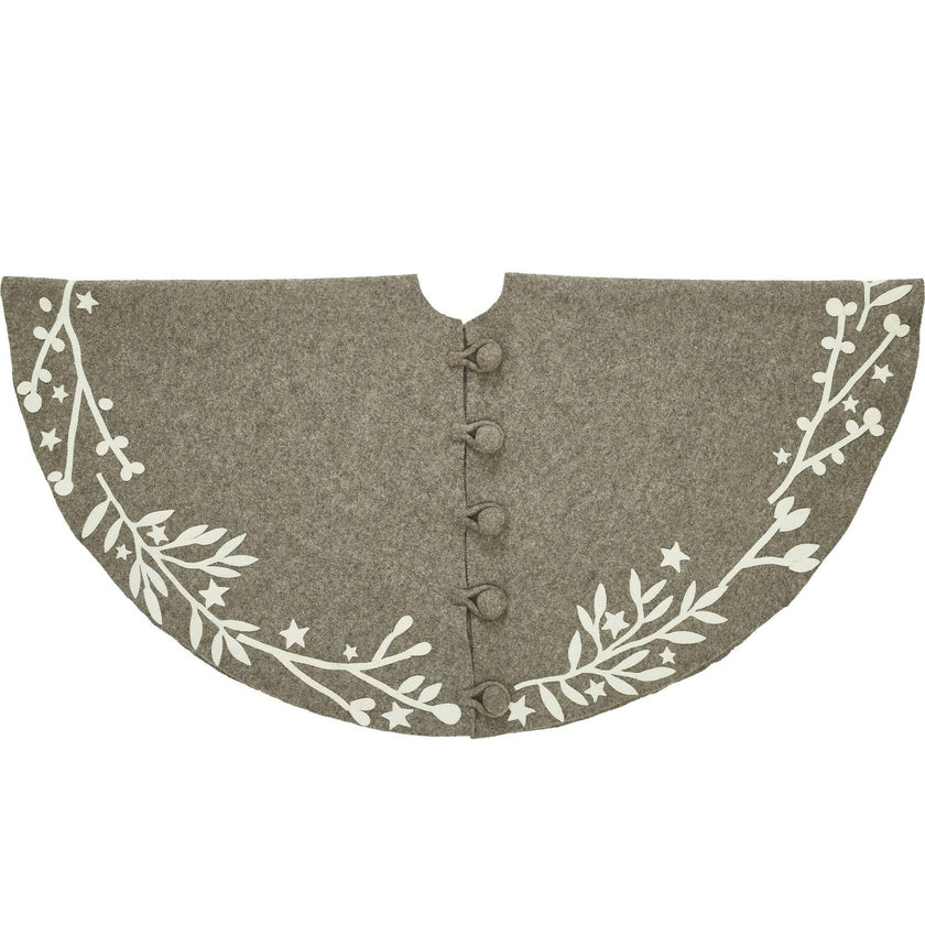 Handmade Felt Branches and Stars Gray Christmas Tree Skirt