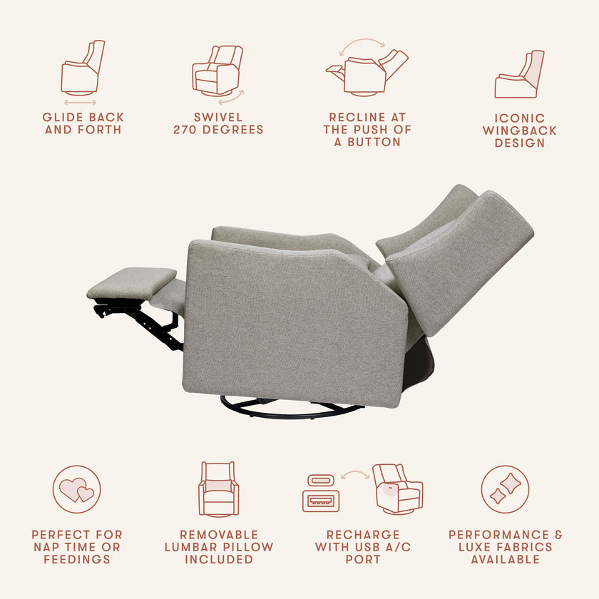 Kiwi Electronic Recliner and Swivel Glider with USB port in Performance Grey Eco-Weave