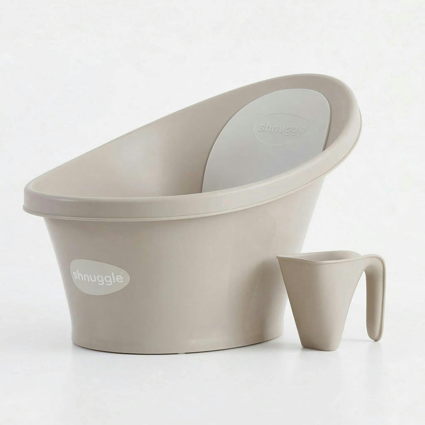 Newborn Bath Essentials Bundle | Baby Bath with Support Bump, Soft Backrest & Rinse Jug | Safe & Stylish Bathtime Set
